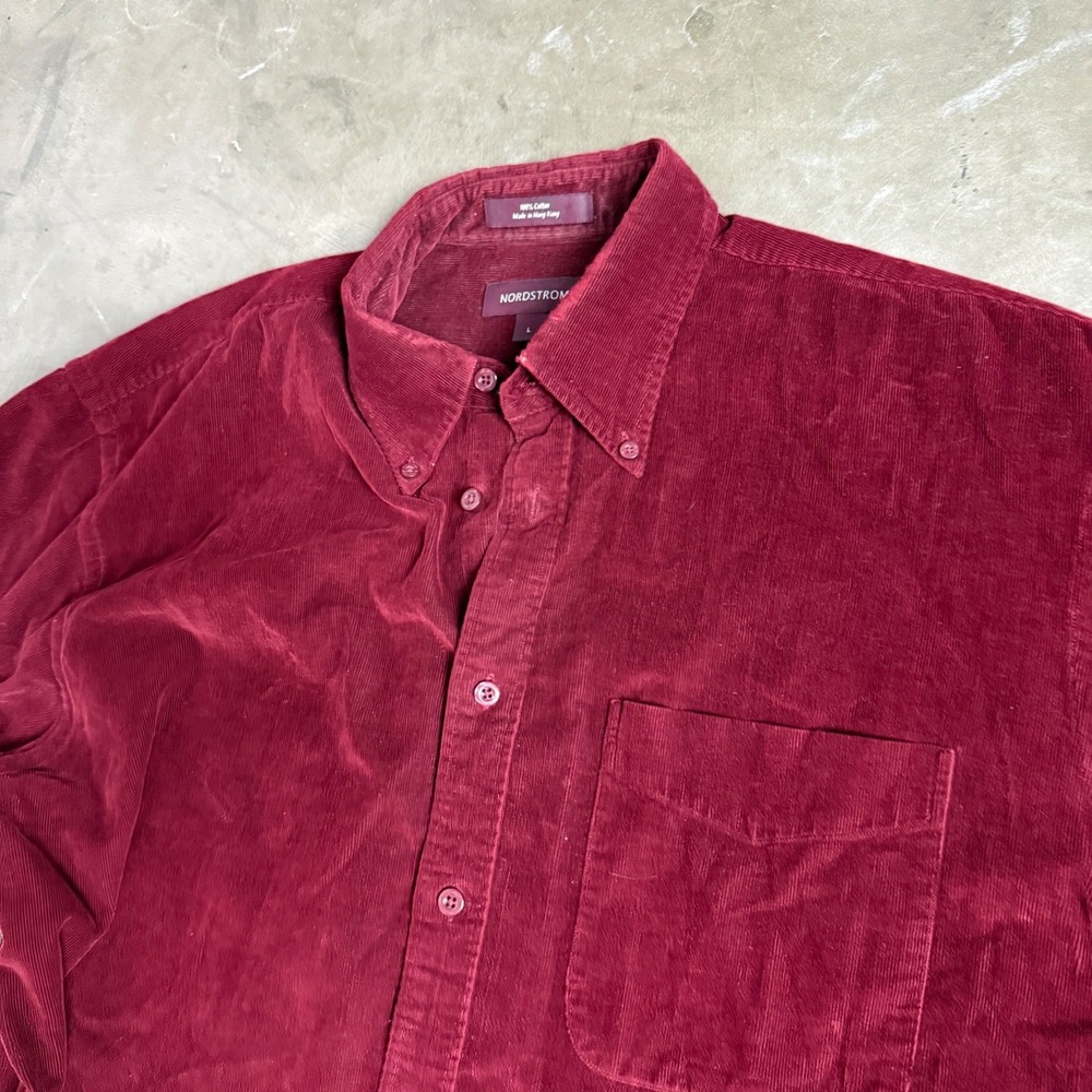 Nordstrom Mens Burgundy Corduroy Button Down Shirt Large Long Sleeve Cotton - Picture 9 of 9